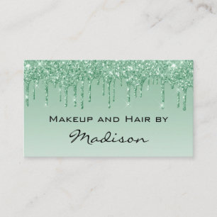 Carte De Visite Artiste de Maquillage Glam Green Dripping Glitter