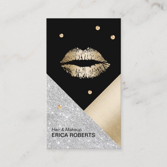 Carte De Visite Artiste de maquillage Lips d'or Salon géométrique  (Devant)
