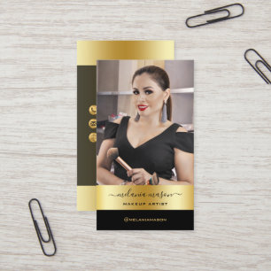 Carte De Visite Artiste de maquillage moderne Black Gold Custom Ph