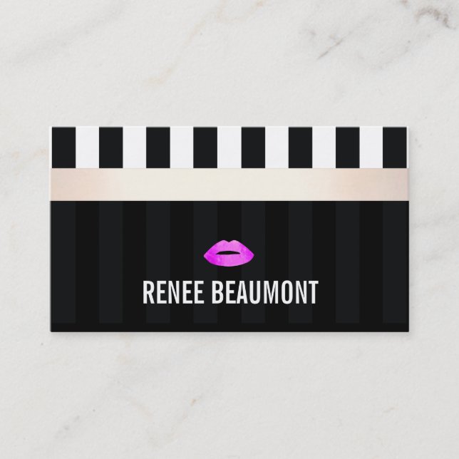 Carte De Visite Artiste de maquillage moderne Lèvres roses rayées (Devant)