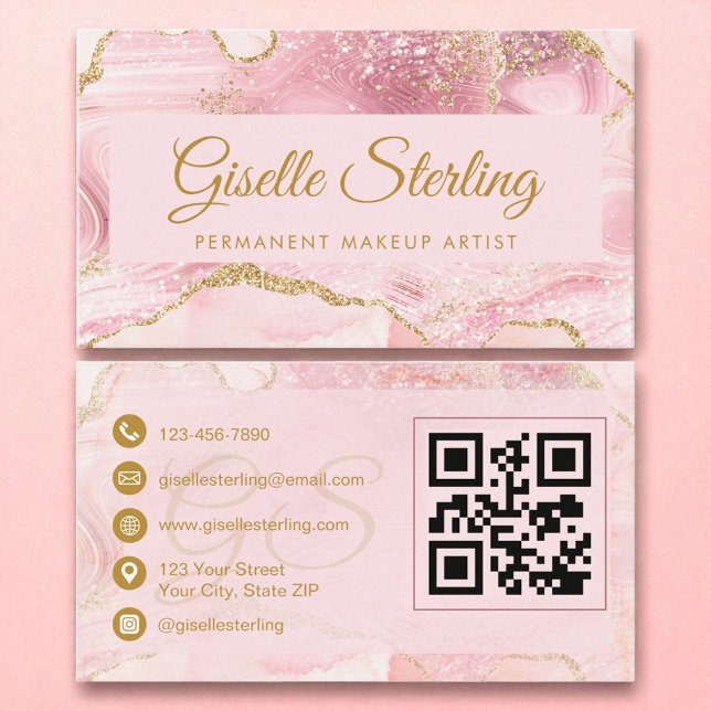 Carte De Visite Artiste de maquillage permanent Blush Gold Agate Q (Créateur téléchargé)