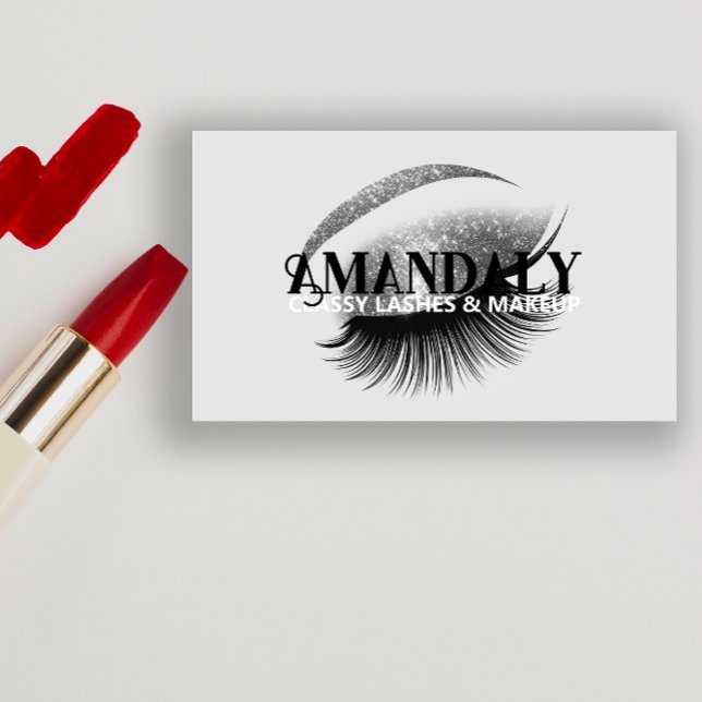 Carte De Visite Artiste de maquillage professionnel Eyelash QR LOG (Professional Makeup Artist Eyelash QR LOGO Gray Business Card)