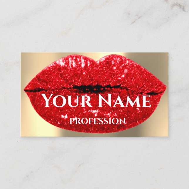 Carte De Visite Artiste de maquillage professionnel Red Lips Gold  (Devant)