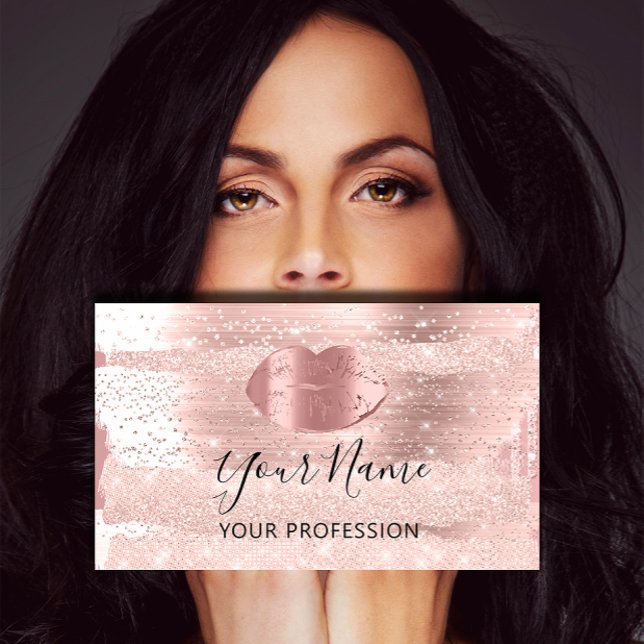 Carte De Visite Artiste de maquillage professionnel Rose Kiss Lips (Professional Makeup Artist Rose Kiss Lips Strokes Business Card)