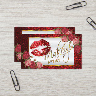 Carte De Visite Artiste de maquillage - Rose rouge Parties scintil