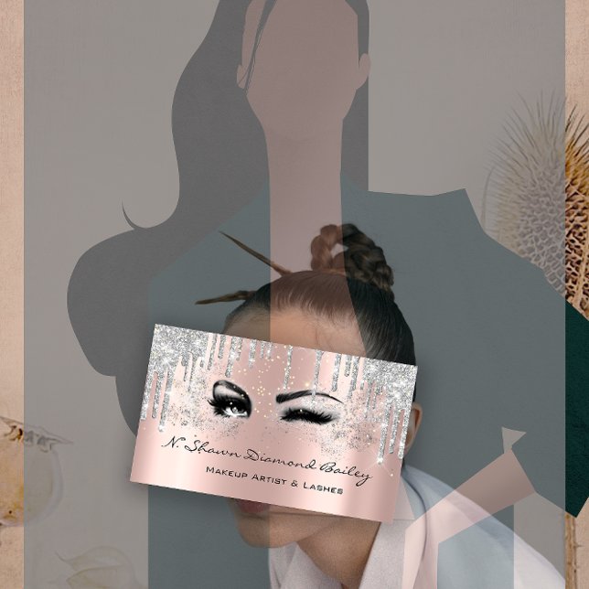 Carte De Visite Artiste de maquillage Royal Lashes Rose Driver Gre (Royal Makeup Artist Lashes Rose Drip Silver Gray Business Card)