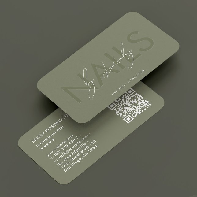 Carte De Visite Artiste de ongle Manicuriste Nail Tech Sage modern (Nail Artist Manicurist Nail Tech Sage Modern Business Card
)