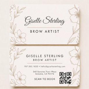 Carte De Visite Artiste de Sourcils Code QR Floral Professionnel
