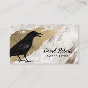 Carte De Visite Artiste de tatouage Black Crow Vintage Gold Brush