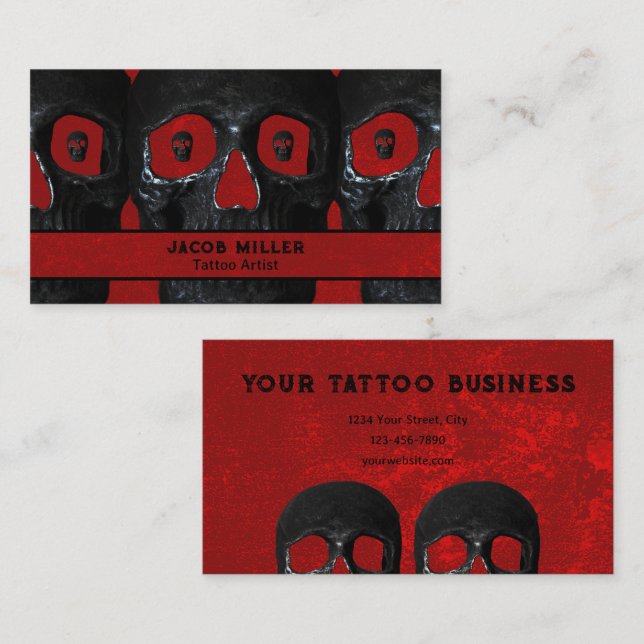 Carte De Visite Artiste de tatouage gothique rouge noir foncé acad (Devant / Derrière)
