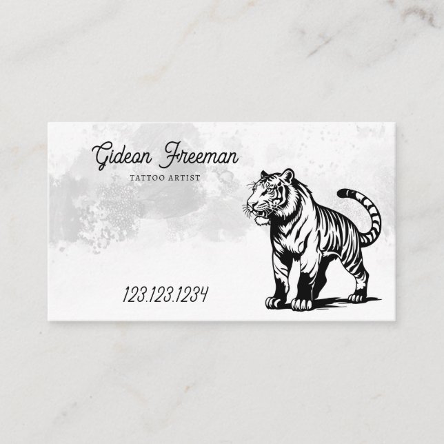 Carte De Visite Artiste de tatouage Grunge noir & blanc Splash Tig (Devant)