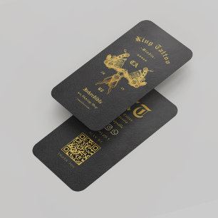 Carte De Visite Artiste de tatouage moderne Monogramme Or noir QR