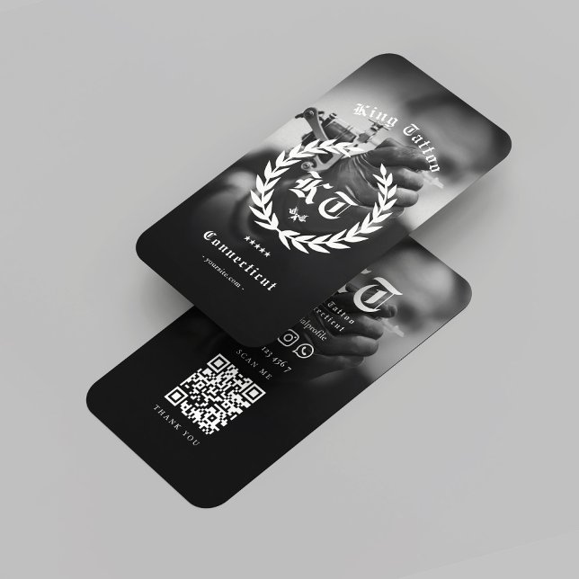 Carte De Visite Artiste de tatouage moderne Monogramme Photo Noir  (Modern Tattoo Artist Monogram Photo Black White Business Card
)