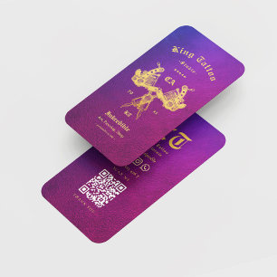 Carte De Visite Artiste de tatouage moderne Rétro Bleu Purple Or