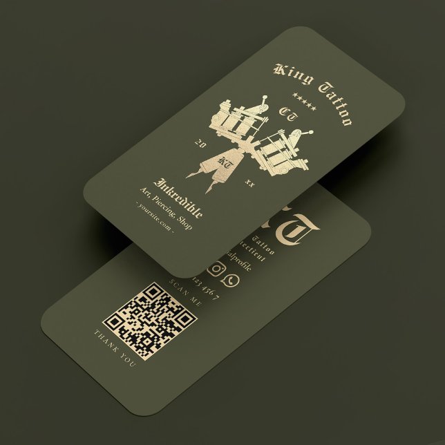 Carte De Visite Artiste de tatouage moderne Tattooïste Armée verte (Modern Tattoo Artist Tattooist Army Green Business Card
)