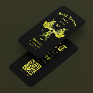 Carte De Visite Artiste de tatouage rétro néon jaune noir Tatoueur
