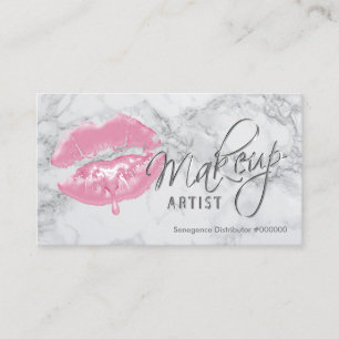Carte De Visite Artiste du maquillage Lèvres roses et marbre gris