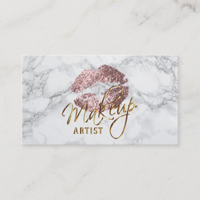 Carte De Visite Artiste du maquillage Rose Dusty et marbre gris (Devant)