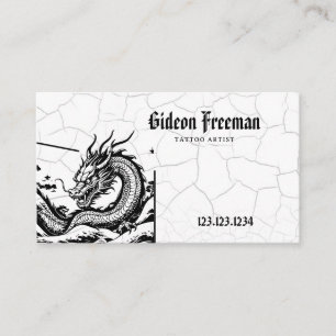 Carte De Visite Artiste gothique de tatouage de dragon noir et bla