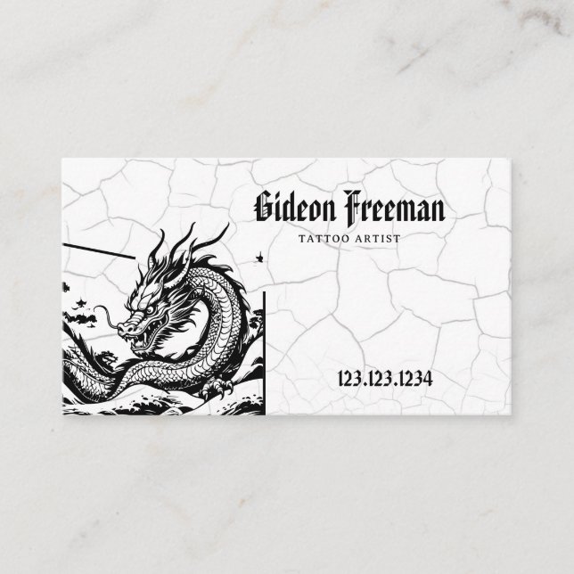 Carte De Visite Artiste gothique de tatouage de dragon noir et bla (Devant)