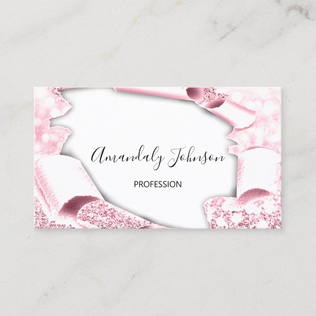 Carte De Visite Artiste maquillage 3D rose blanc (Devant)