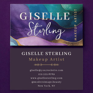 Carte De Visite Artiste maquillage Aquarelle Abstraite violet or