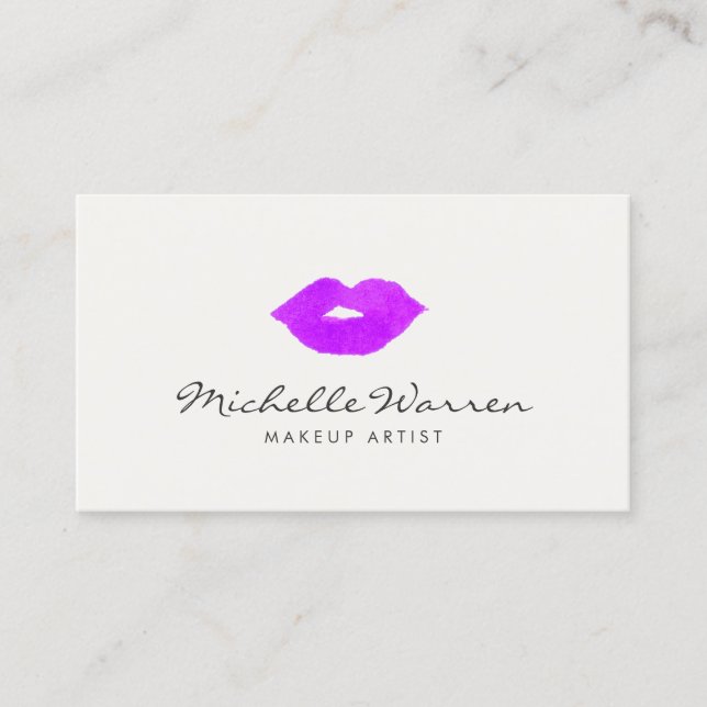 Carte De Visite Artiste maquillage Aquarelle Gras Lèvres Violettes (Devant)