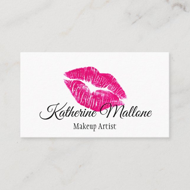 Carte De Visite Artiste maquillage de lèvres Kiss Rose & Blanc (Devant)