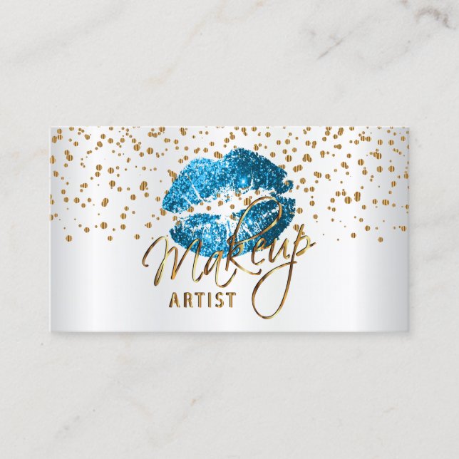 Carte De Visite Artiste maquillage Golden Confetti & Blue Lips 2 (Devant)