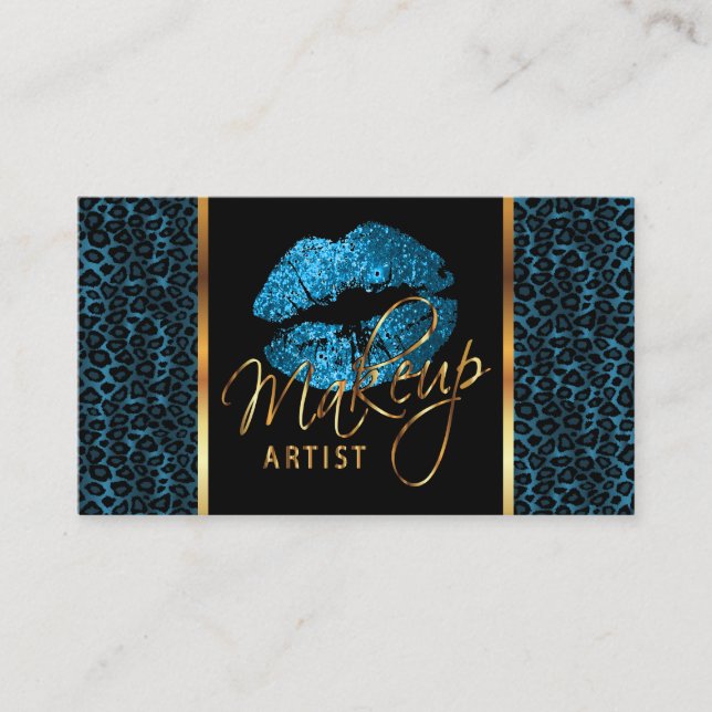 Carte De Visite Artiste maquillage - Lèvres léopard et turquoise (Devant)