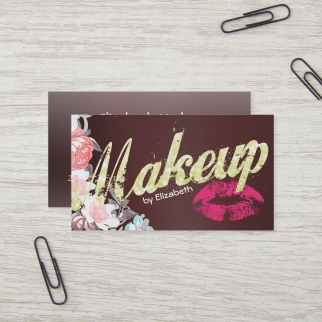 Carte De Visite Artiste maquillage Lèvres roses chaudes Salon Vint (Devant/Arrière en situation)