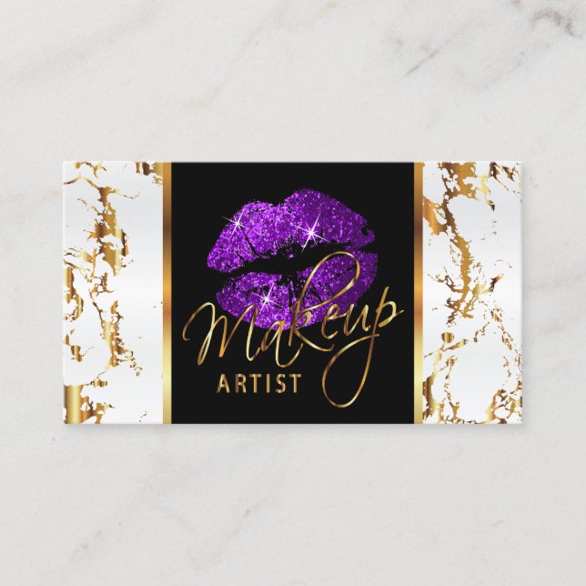 Carte De Visite Artiste maquillage - Marbre blanc Gold Accents & v (Devant)