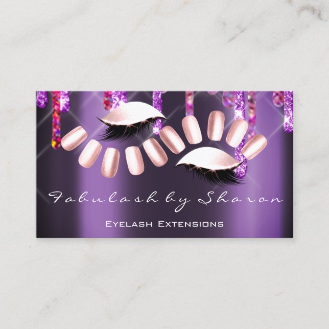 Carte De Visite Artiste maquillage Nail Artiste Violet Rose Lashes (Devant)