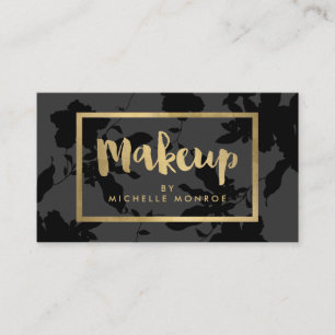 Carte De Visite Artiste maquillage noir floral or