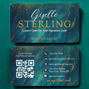 Carte De Visite Artiste maquillage Opal Green Glam Moderne QR Code