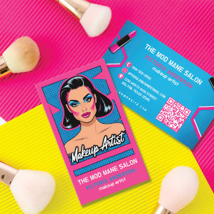 Carte De Visite Artiste maquillage rose rose Pop Art vertical