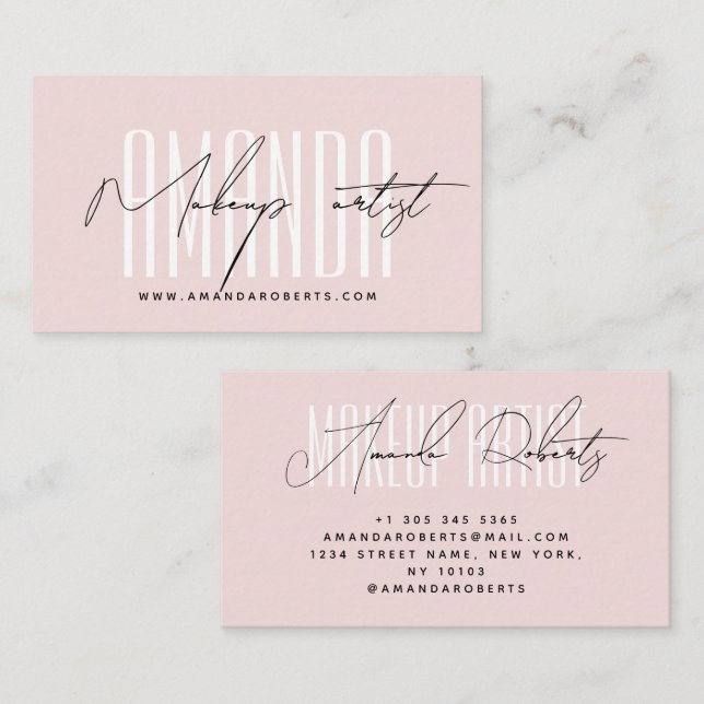 Carte De Visite Artiste maquillage typographie moderne script blus (Devant / Derrière)