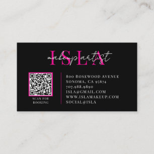 Carte De Visite Artiste Maquilleuse Code QR Rose Noir