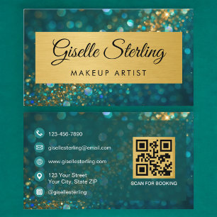 Carte De Visite Artiste maquilleuse de luxe Code QR Paillettes sar