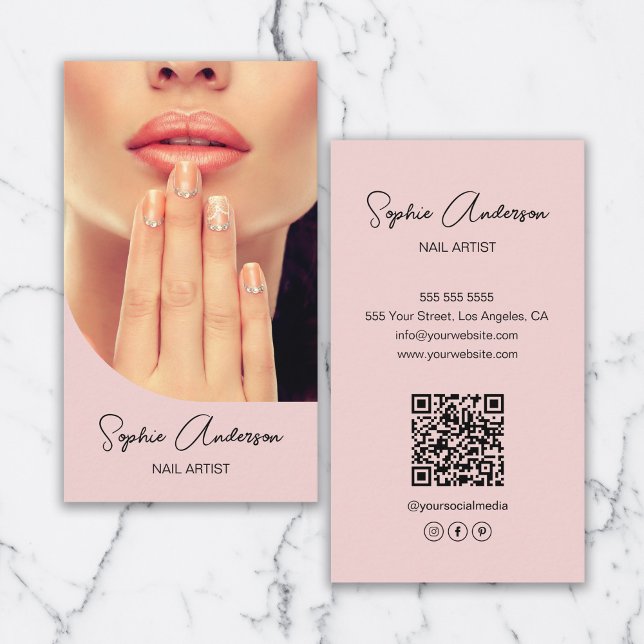Carte De Visite Artiste Nail Moderne Rose (Modern Nail Artist Pink Business Card)