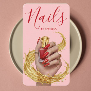 Carte De Visite Artiste Ongulaire Manucure Rose & Or Nail Art