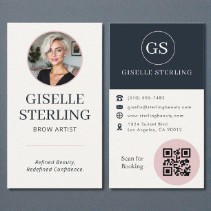 Carte de visite Artiste Sourcil Rose et Navy QR Co