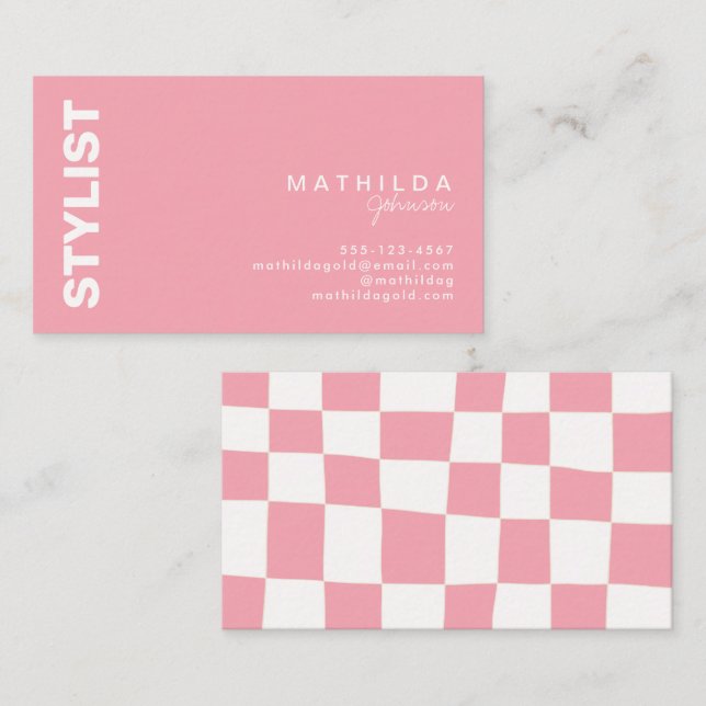 Carte De Visite Artsy Abstrait Retro Blush blanc Checkerboard  (Devant / Derrière)