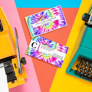 Carte De Visite Artsy Neon Rainbow Tie Dye Motif d'aquarelle