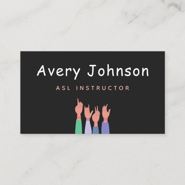 Carte De Visite ASL Instructeur en Langue des Signes Simple Minima (Devant)