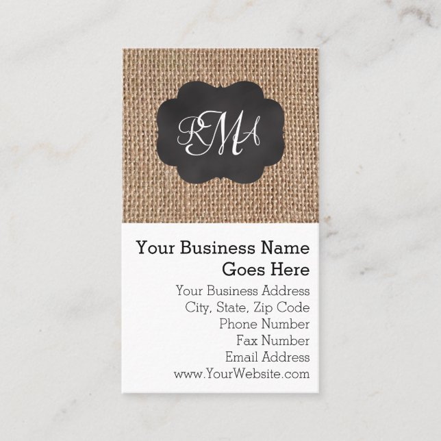 Carte De Visite Aspect Toile Ardoise Triple Monogramme Script (Devant)