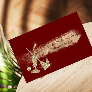 Carte De Visite Aspirateur Pailleté Or, Balai Rouge