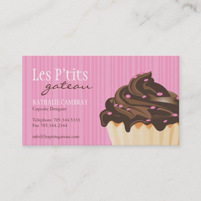 Carte de visite assez rose de petit gâteau (Devant)