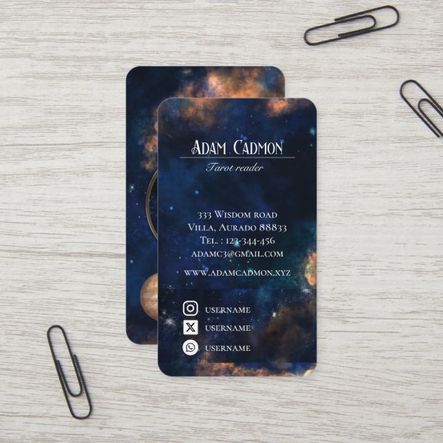 Carte De Visite Astrologue céleste cosmique art (Devant/Arrière en situation)