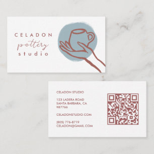 Carte De Visite ATELIER DE CÉRAMIQUE POTERIE Élégant Code QR Dessi